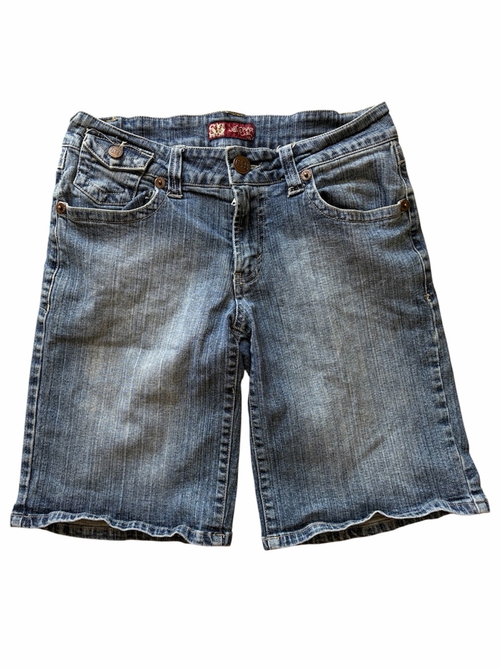 SB Y2K Denim Bermuda Shorts Vintage Distressed Raw Hem Blue Jean Shorts Summer